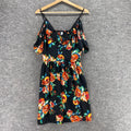 Unbranded Dress Women L Black Floral Sheath Midi V-Neck Cold Shoulder