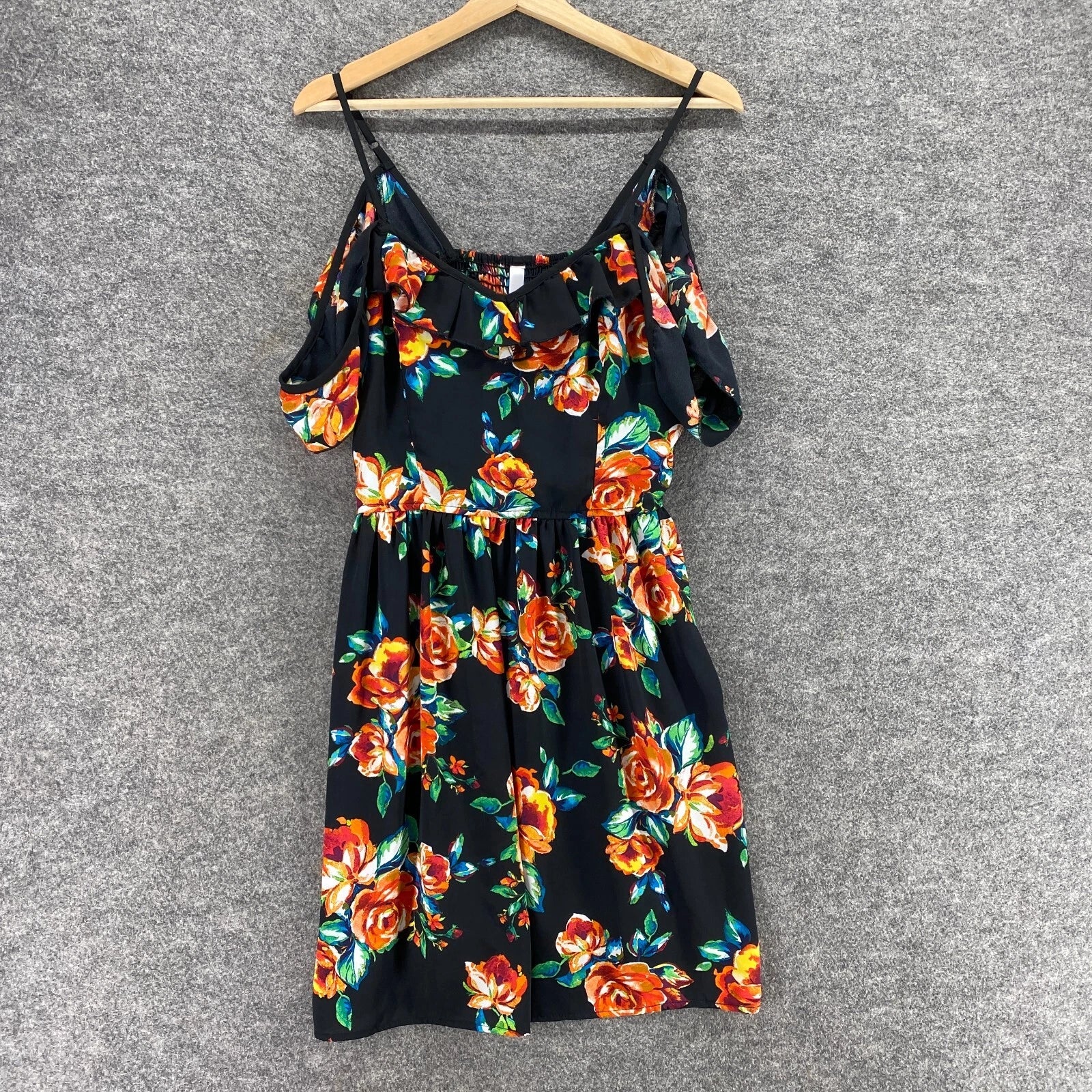 Unbranded Dress Women L Black Floral Sheath Midi V-Neck Cold Shoulder